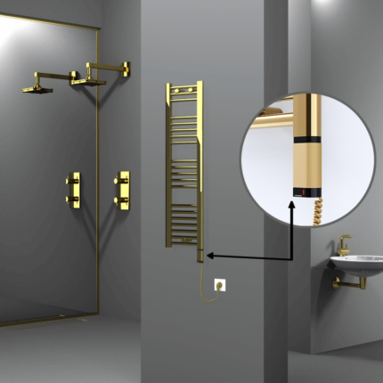 Radiva Haiti Elektrikli Havlupan 300x1100 Düz Altın Parlak (OneD On/Off ) Sağ 200 Watt - 1HAI03001100DK2PE8020 - Elektrikli Havlupan