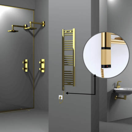 Radiva Haiti Elektrikli Havlupan 300x1100 Düz Altın Parlak (OneD On/Off ) Sol 200 Watt - 1HAI03001100DK2PE9020 - Elektrikli Havlupan