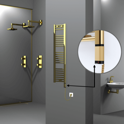 Radiva Haiti Elektrikli Havlupan 300x1200 Düz Altın Parlak (OneD On/Off ) Sağ 200 Watt - 1HAI03001200DK2PE8020 - Elektrikli Havlupan