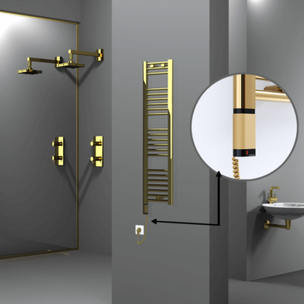 Radiva Haiti Elektrikli Havlupan 300x1200 Düz Altın Parlak (OneD On/Off ) Sol 200 Watt - 1HAI03001200DK2PE9020 - Elektrikli Havlupan