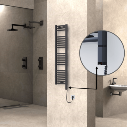 Radiva Haiti Elektrikli Havlupan 300x1200 Düz Antrasit Texture (OneD On/Off ) Sağ 300 Watt - 1HAI03001200DB2TE8030 - Elektrikli Havlupan