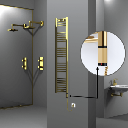 Radiva Haiti Elektrikli Havlupan 300x1500 Düz Altın Parlak (OneD On/Off ) Sağ 300 Watt - 1HAI03001500DK2PE8030 - Elektrikli Havlupan