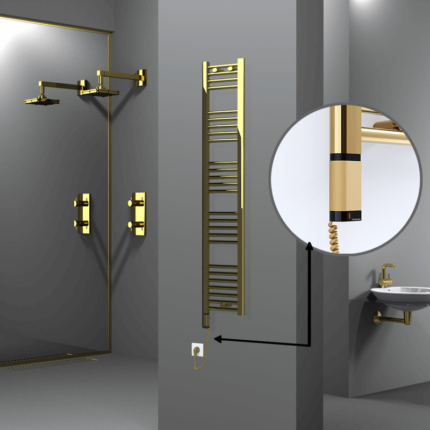 Radiva Haiti Elektrikli Havlupan 300x1500 Düz Altın Parlak (OneD On/Off ) Sol 300 Watt - 1HAI03001500DK2PE9030 - Elektrikli Havlupan