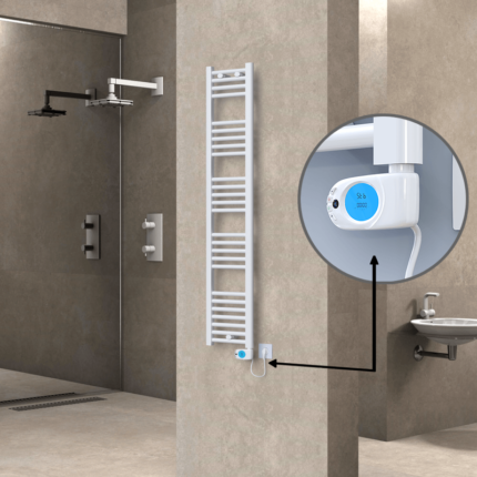 Radiva Haiti Elektrikli Havlupan 300x1500 Düz Beyaz Parlak (Musa Termostat) 600 Watt - 1HAI03001500DB1PE3060 - Elektrikli Havlupan