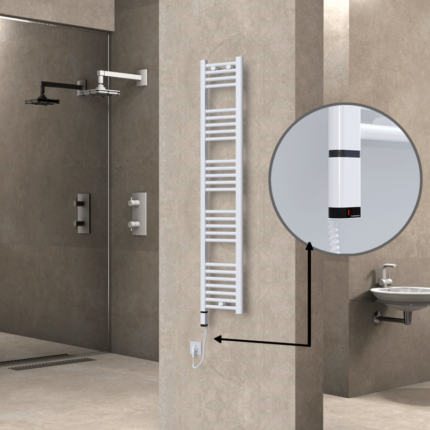 Radiva Haiti Elektrikli Havlupan 300x1500 Düz Beyaz Parlak (OneD On/Off ) Sol 300 Watt - 1HAI03001500DB1PE9030 - Elektrikli Havlupan