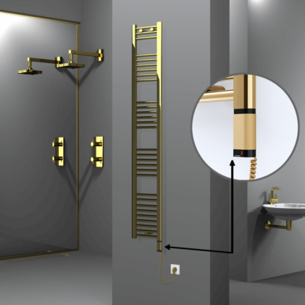 Radiva Haiti Elektrikli Havlupan 300x1800 Düz Altın Parlak (OneD On/Off ) Sağ 300 Watt - 1HAI03001800DK2PE8030 - Elektrikli Havlupan