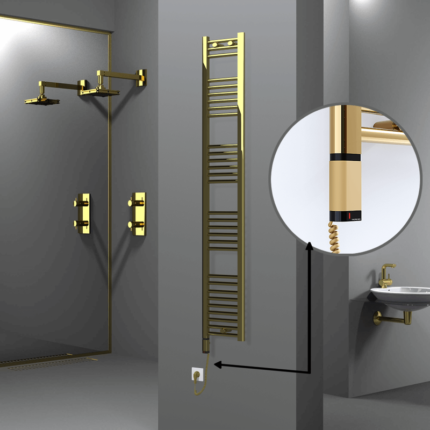 Radiva Haiti Elektrikli Havlupan 300x1800 Düz Altın Parlak (OneD On/Off ) Sol 300 Watt - 1HAI03001800DK2PE9030 - Elektrikli Havlupan