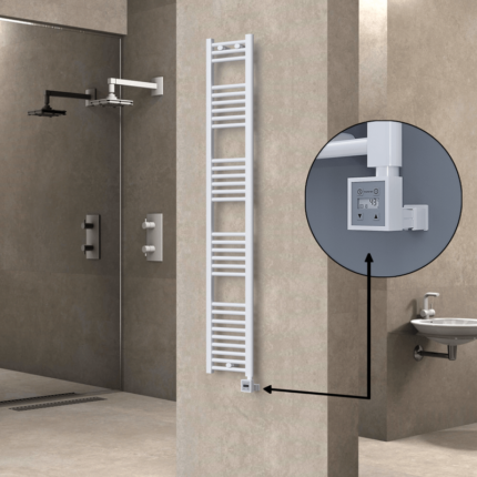 Radiva Haiti Elektrikli Havlupan 300x1800 Düz Beyaz Parlak (KTX3 Termostat) 600 Watt - 1HAI03001800DB1PE7060 - Elektrikli Havlupan