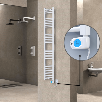 Radiva Haiti Elektrikli Havlupan 300x1800 Düz Beyaz Parlak (Musa Termostat) 600 Watt - 1HAI03001800DB1PE3060 - Elektrikli Havlupan