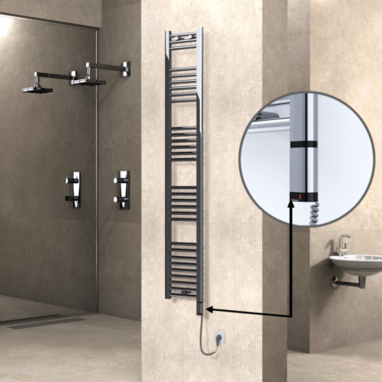 Radiva Haiti Elektrikli Havlupan 300x1800 Düz Krom (OneD On/Off ) Sağ 300 Watt - 1HAI03001800DK1PE8030 - Elektrikli Havlupan