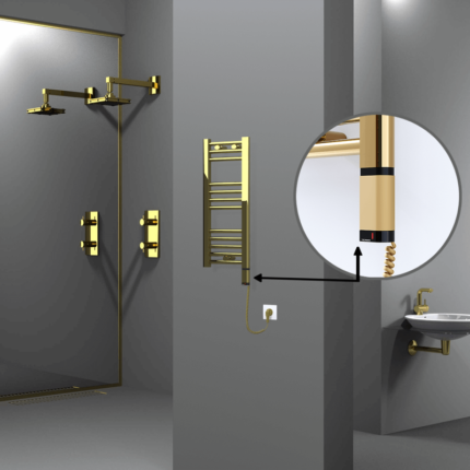 Radiva Haiti Elektrikli Havlupan 300x700 Düz Altın Parlak (OneD On/Off ) Sağ 200 Watt - 1HAI03000700DK2PE8020 - Elektrikli Havlupan