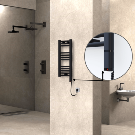 Radiva Haiti Elektrikli Havlupan 300x700 Düz Siyah Mat (OneD On/Off ) Sağ 200 Watt - 1HAI03000700DB3ME8020 - Elektrikli Havlupan