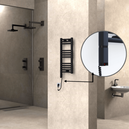 Radiva Haiti Elektrikli Havlupan 300x700 Düz Siyah Mat (OneD On/Off ) Sol 200 Watt - 1HAI03000700DB3ME9020 - Elektrikli Havlupan