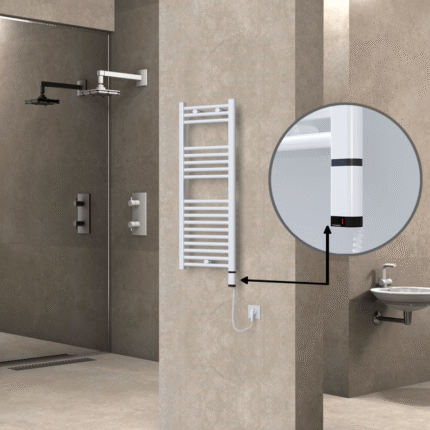 Radiva Haiti Elektrikli Havlupan 400x1000 Düz Beyaz Parlak (OneD On/Off ) Sağ 300 Watt - 1HAI04001000DB1PE8030