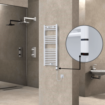 Radiva Haiti Elektrikli Havlupan 400x1000 Düz Beyaz Parlak (OneD On/Off ) Sağ 300 Watt - 1HAI04001000DB1PE8030 - Elektrikli Havlupan