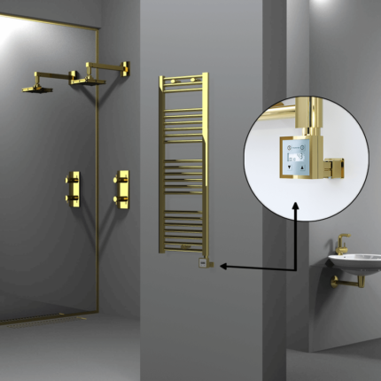 Radiva Haiti Elektrikli Havlupan 400x1200 Düz Altın Parlak (KTX3 Termostat) 300 Watt - 1HAI04001200DK2PE7030 - Elektrikli Havlupan