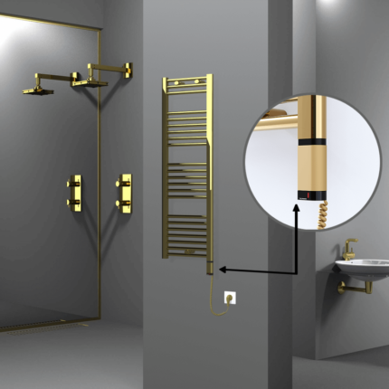 Radiva Haiti Elektrikli Havlupan 400x1200 Düz Altın Parlak (OneD On/Off ) Sağ 300 Watt - 1HAI04001200DK2PE8030 - Elektrikli Havlupan