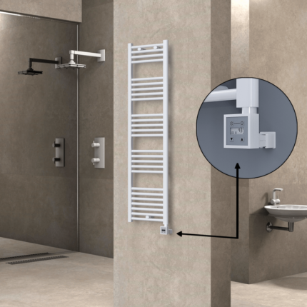 Radiva Haiti Elektrikli Havlupan 400x1500 Düz Beyaz Parlak (KTX3 Termostat) 600 Watt - 1HAI04001500DB1PE7060 - Elektrikli Havlupan