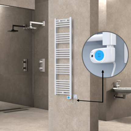 Radiva Haiti Elektrikli Havlupan 400x1500 Düz Beyaz Parlak (Musa Termostat) 600 Watt - 1HAI04001500DB1PE3060 - Elektrikli Havlupan