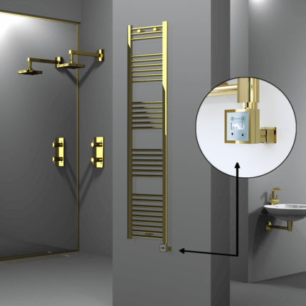 Radiva Haiti Elektrikli Havlupan 400x1800 Düz Altın Parlak (KTX3 Termostat) 300 Watt - 1HAI04001800DK2PE7030 - Elektrikli Havlupan