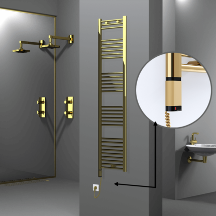 Radiva Haiti Elektrikli Havlupan 400x1800 Düz Altın Parlak (OneD On/Off ) Sol 300 Watt - 1HAI04001800DK2PE9030 - Elektrikli Havlupan