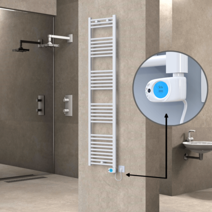 Radiva Haiti Elektrikli Havlupan 400x1800 Düz Beyaz Parlak (Musa Termostat) 600 Watt - 1HAI04001800DB1PE3060 - Elektrikli Havlupan