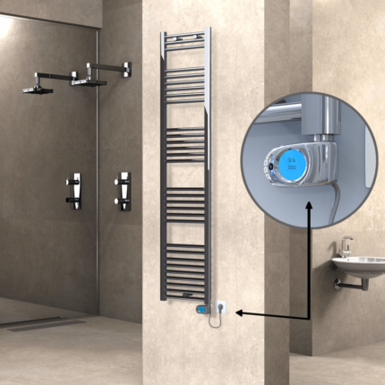 Radiva Haiti Elektrikli Havlupan 400x1800 Düz Krom (Musa Termostat) 300 Watt - 1HAI04001800DK1PE3030 - Elektrikli Havlupan