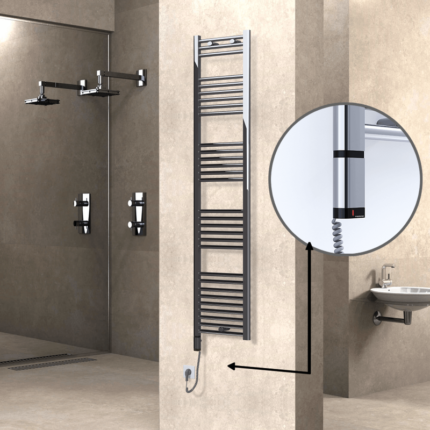 Radiva Haiti Elektrikli Havlupan 400x1800 Düz Krom (OneD On/Off ) Sol 300 Watt - 1HAI04001800DK1PE9030 - Elektrikli Havlupan