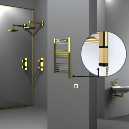 Radiva Haiti Elektrikli Havlupan 400x700 Düz Altın Parlak (OneD On/Off ) Sağ 200 Watt - 1HAI04000700DK2PE8020 - Elektrikli Havlupan