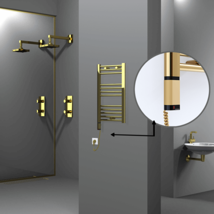 Radiva Haiti Elektrikli Havlupan 400x700 Düz Altın Parlak (OneD On/Off ) Sol 200 Watt - 1HAI04000700DK2PE9020 - Elektrikli Havlupan