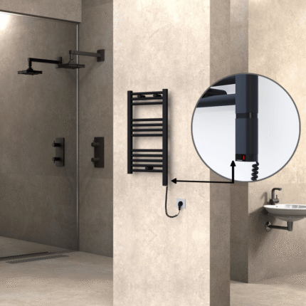 Radiva Haiti Elektrikli Havlupan 400x700 Düz Siyah Mat (OneD On/Off ) Sağ 300 Watt