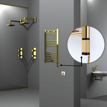 Radiva Haiti Elektrikli Havlupan 400x800 Düz Altın Parlak (OneD On/Off ) Sağ 200 Watt - 1HAI04000800DK2PE8020 - Elektrikli Havlupan