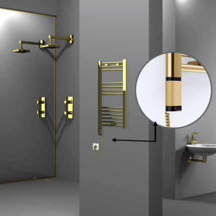 Radiva Haiti Elektrikli Havlupan 400x800 Düz Altın Parlak (OneD On/Off ) Sol 200 Watt - 1HAI04000800DK2PE9020 - Elektrikli Havlupan