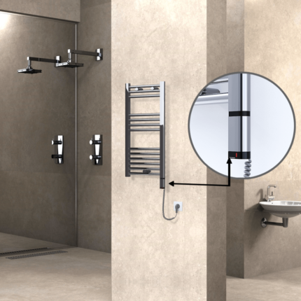 Radiva Haiti Elektrikli Havlupan 400x800 Düz Krom (OneD On/Off ) Sağ 200 Watt - 1HAI04000800DK1PE8020 - Elektrikli Havlupan