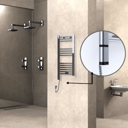 Radiva Haiti Elektrikli Havlupan 400x800 Düz Krom (OneD On/Off ) Sol 200 Watt - 1HAI04000800DK1PE9020 - Elektrikli Havlupan