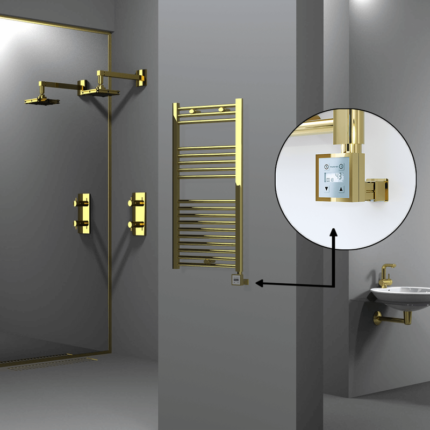 Radiva Haiti Elektrikli Havlupan 500x1000 Düz Altın Parlak (KTX3 Termostat) 300 Watt - 1HAI05001000DK2PE7030 - Elektrikli Havlupan