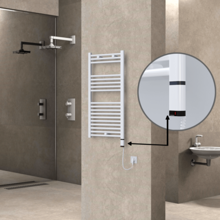 Radiva Haiti Elektrikli Havlupan 500x1000 Düz Beyaz Parlak (OneD On/Off ) Sağ 300 Watt - 1HAI05001000DB1PE8030 - Elektrikli Havlupan