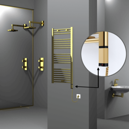 Radiva Haiti Elektrikli Havlupan 500x1100 Düz Altın Parlak (OneD On/Off ) Sağ 300 Watt - 1HAI05001100DK2PE8030 - Elektrikli Havlupan