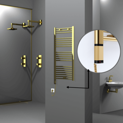 Radiva Haiti Elektrikli Havlupan 500x1100 Düz Altın Parlak (OneD On/Off ) Sol 300 Watt - 1HAI05001100DK2PE9030 - Elektrikli Havlupan