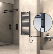 Radiva Haiti Elektrikli Havlupan 500x1100 Düz Antrasit Texture (OneD On/Off ) Sağ 300 Watt - 1HAI05001100DB2TE8030 - Elektrikli Havlupan