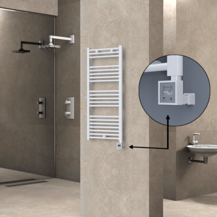 Radiva Haiti Elektrikli Havlupan 500x1100 Düz Beyaz Parlak (KTX3 Termostat) 600 Watt - 1HAI05001100DB1PE7060 - Elektrikli Havlupan