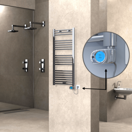 Radiva Haiti Elektrikli Havlupan 500x1100 Düz Krom (Musa Termostat) 300 Watt - 1HAI05001100DK1PE3030 - Elektrikli Havlupan