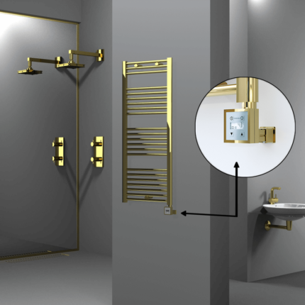 Radiva Haiti Elektrikli Havlupan 500x1200 Düz Altın Parlak (KTX3 Termostat) 300 Watt - 1HAI05001200DK2PE7030 - Elektrikli Havlupan