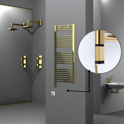 Radiva Haiti Elektrikli Havlupan 500x1200 Düz Altın Parlak (OneD On/Off ) Sol 300 Watt - 1HAI05001200DK2PE9030 - Elektrikli Havlupan