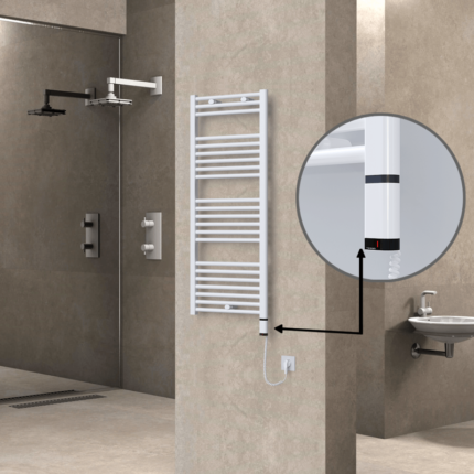 Radiva Haiti Elektrikli Havlupan 500x1200 Düz Beyaz Parlak (OneD On/Off ) Sağ 600 Watt - 1HAI05001200DB1PE8060 - Elektrikli Havlupan