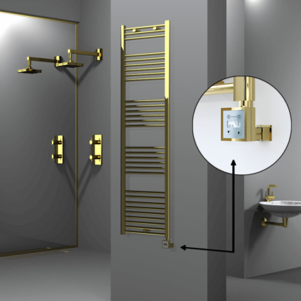 Radiva Haiti Elektrikli Havlupan 500x1800 Düz Altın Parlak (KTX3 Termostat) 600 Watt - 1HAI05001800DK2PE7060 - Elektrikli Havlupan