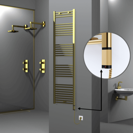 Radiva Haiti Elektrikli Havlupan 500x1800 Düz Altın Parlak (OneD On/Off ) Sağ 300 Watt - 1HAI05001800DK2PE8030 - Elektrikli Havlupan