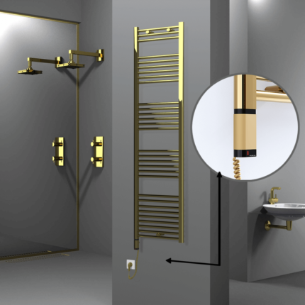 Radiva Haiti Elektrikli Havlupan 500x1800 Düz Altın Parlak (OneD On/Off ) Sol 300 Watt - 1HAI05001800DK2PE9030 - Elektrikli Havlupan