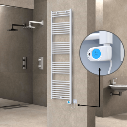 Radiva Haiti Elektrikli Havlupan 500x1800 Düz Beyaz Parlak (Musa Termostat) 900 Watt - 1HAI05001800DB1PE3090 - Elektrikli Havlupan