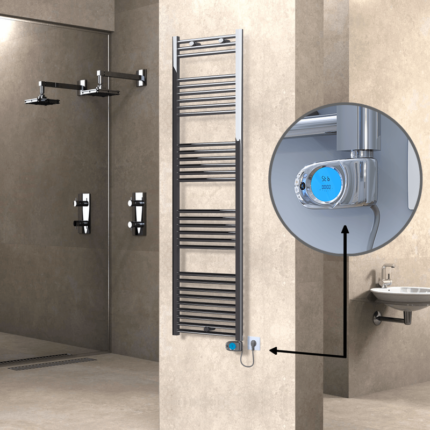 Radiva Haiti Elektrikli Havlupan 500x1800 Düz Krom (Musa Termostat) 600 Watt - 1HAI05001800DK1PE3060 - Elektrikli Havlupan